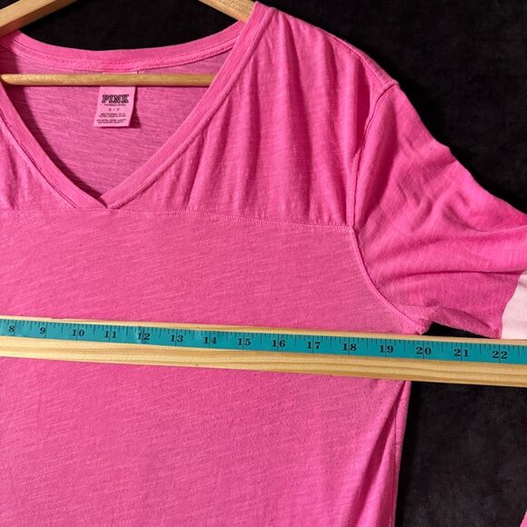 PINK Victoria’s Secret Small Varsity Stripe Long Sleeve Tee, Hot Pink - Cozy Fit - Picture 7 of 11